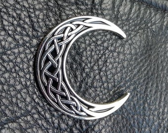 Celtic knotwork moon shaped enamel pin
