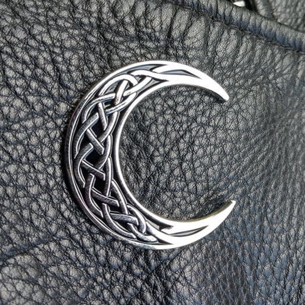 Celtic knotwork moon shaped enamel pin