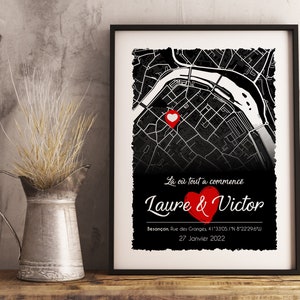 Poster ontmoetingsplaats paar kaart, gepersonaliseerde paar poster met hart, ontmoetingsplaats, poster plan ontmoetingsplaats