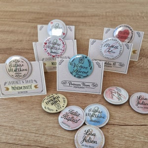 Wedding badge with support model B 37mm first name wedding guest gift table plan