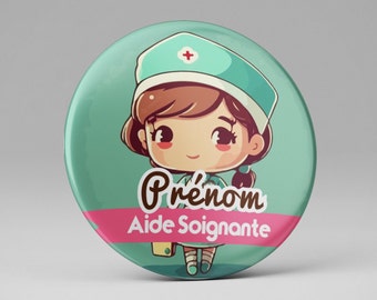 Badge infirmière personnalisé 37mm / ash / aide soignante / métiers du médical