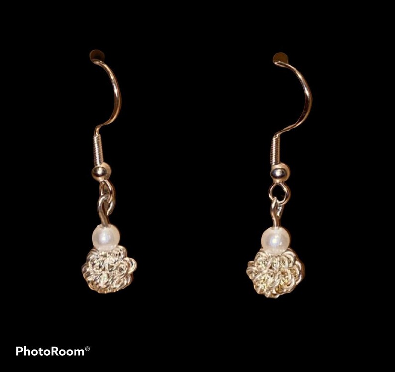 Silver sphere and pearl earrings