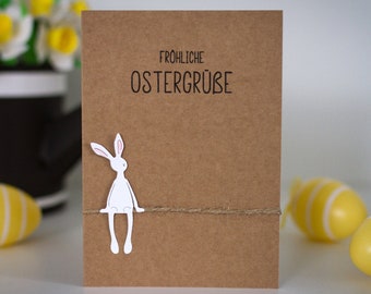 handgemachte Osterkarte mit Osterhasen Bild, Ostergrüße Karte, Karte mit Umschlag, Postkarte, Kraftpapier Karte, Oster Karten