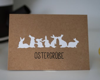 handgemachte Osterkarte mit Osterhasen, Karte mit Umschlag, Ostergrüße Karte, Postkarte aus Kraftpapier, Oster Karten