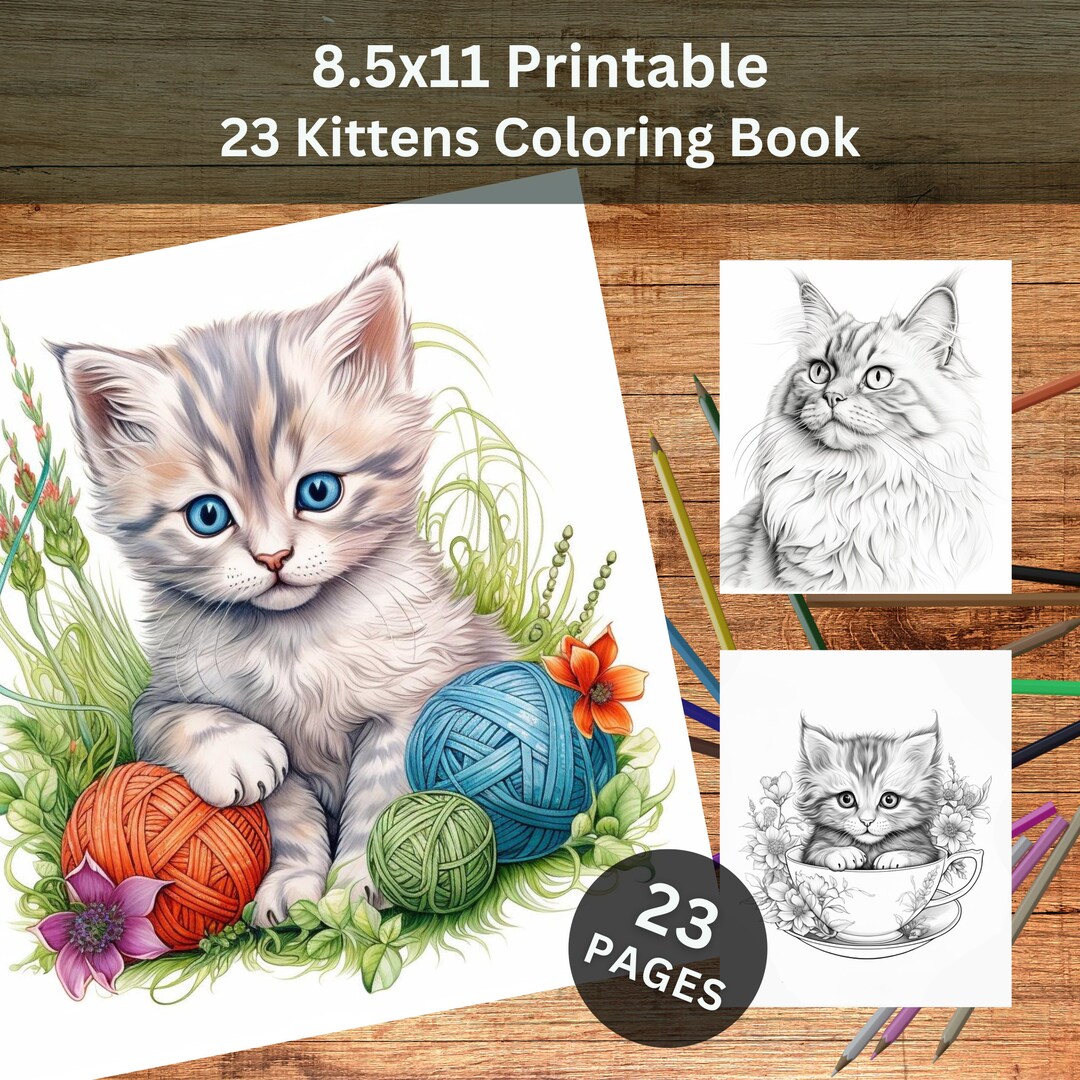 23 Kitten Printable Coloring Page, Coloring Book, Cat Coloring Page ...
