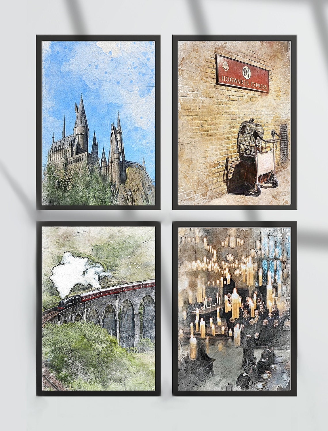 Harry Potter Set of 4 Harry Potter Art Print Hogwarts Etsy