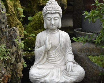 Bouddha debout Abhaya Mudra en pierre de rivière, environ 150 cm de haut -   France