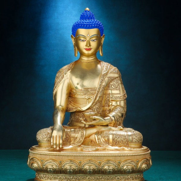 Handmade Tibetan Shakyamuni Gold Buddha Statue | Bhumisparsha mudra | Earth Touching Mudra | Meditation