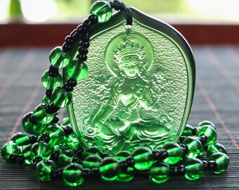 Médaillons pendentif amulette de bouddha Tara Liu Li vert | Méditation et bénédiction | Protection | Cadeau attentionné