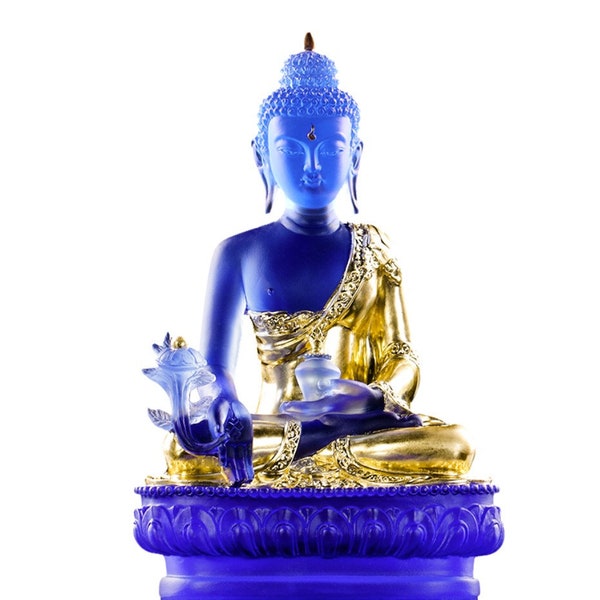 Liu Li Buddha Statue, Medicine Buddha, Wishes for Sentient Beings| Gift for him or her | Liu li Glass Sculputre Ornaments | Religion