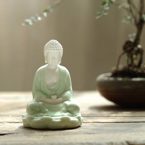 Meditatie handgemaakte jade kleur Boeddhabeeld en ornament | Cadeautje voor hem of haar | Woondecoratie | Spirituele religie Mindful