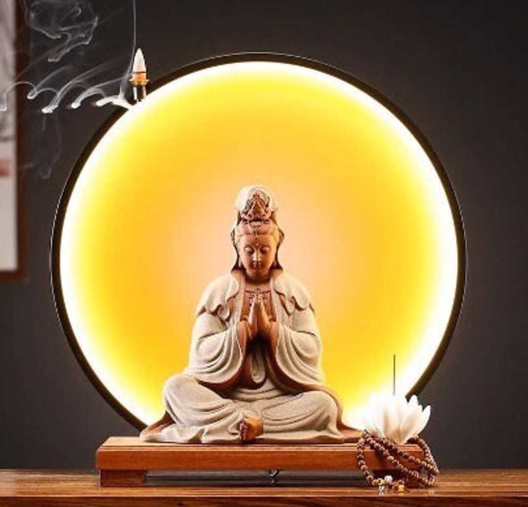 Guan Yin Statue Decorative Set With LED Light Buddha Statue Kuan Yin