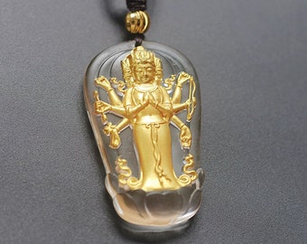 Liu Li Guan Yin Amulet Pendant Medallions with gold plated | Necklace | Meditation and Blessing | Protection | Kwan Yin