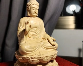 Handcrafted Boxwood Buddha Statue with Abhaya Mudra | Gautama Sakyamuni Buddha Ornaments Sculpture | Boxwood