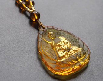 Liu Li Shakyamuni Buddha Amulet Pendant Medallions Beaded Necklace | Meditation and Blessing | Protection | Siddhartha Gautama | The Buddha