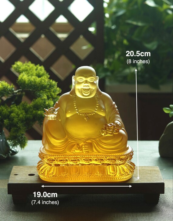 Liu Li Glass Amber Color Laughing Budda Statue Ornament Happiness Buddha  Good Luck and Blessings - Etsy Canada