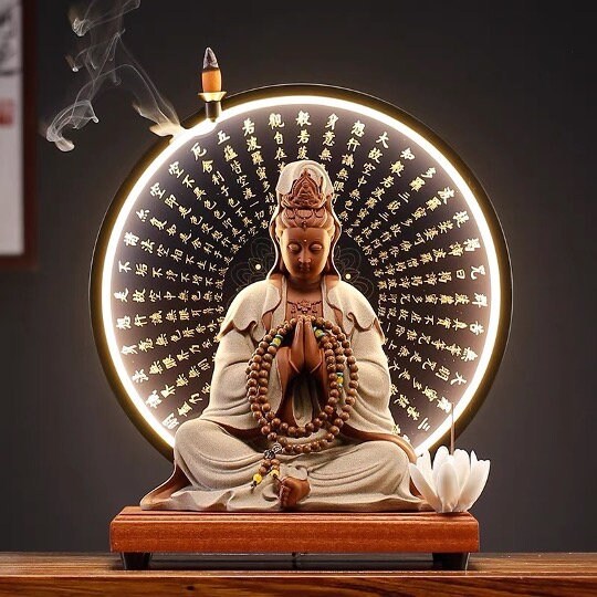 Meditation Yin Statue Guan LED Sutra - Heart Yin Incense Home Quan Statue With Yin Decoration Burner Buddha Etsy Decorative Kuan Set