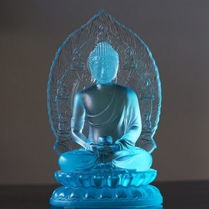 Handmade Liu Li Glass Medicine Buddha Statue | Sakyamuni Buddha | Glass Sculpture and Art | Buddha Decor