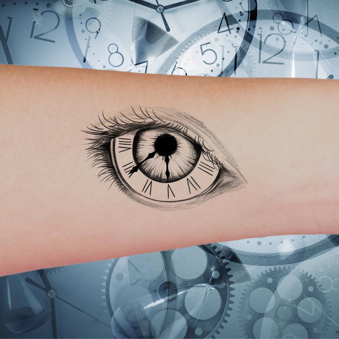 Eye Clock Time Set of 2 Temporary Tattoo Modern Etsy