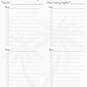 Palm Tree Travel Packing List Printable Editable