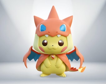 Adorable Pikachu in Mega Charizard Y Costume High Quality STL 3D Printable Model Poncho Pikachu
