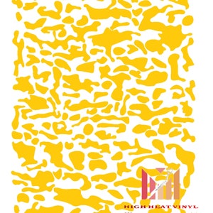 May include: Yellow abstract pattern on a white background. The design features irregular, organic shapes in a vibrant yellow hue. The image includes the text "HIGH HEAT VINYL" and "We cut it, you cook it!"