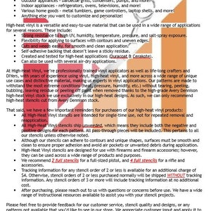 Puede incluir: Texto sobre un fondo blanco que describe plantillas de vinilo de alta temperatura, sus aplicaciones y caracter&iacute;sticas. El texto incluye informaci&oacute;n sobre el material, sus usos y los beneficios de estas plantillas.