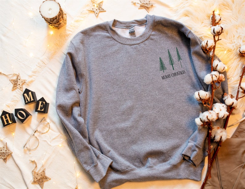 Minimal Christmas shirt, Christmas Tree Sweatshirt, Christmas Crewneck Sweatshirt, Christmas Shirts, Christmas Sweater, Winter Sweatshirt image 7