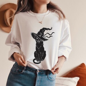 Vintage Celestial Mystical Witchy Halloween Black Cat Shirt, Black Cat Halloween Shirt, Cat Lover Tee, Spooky Moon Shirt, Halloween