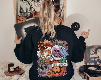 レトロハロウィンスウェットシャツ、ヴィンテージハロウィンスウェットシャツ、パンプキンスウェットシャツ、スケルトンパーカー、秋スウェットシャツ、ハロウィンパーカー