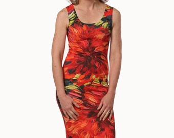 Bill Stone BodyCon Dress - Red Flower Art Print