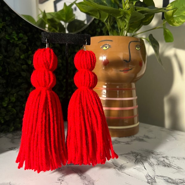 Double Knot Yarn Earrings | Yarn Earrings | Yarn Tassel Earrings | Handmade Earrings