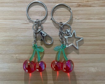 Cherry, Cherry keychain, cherry accessories, cherries, iridescent, keychains