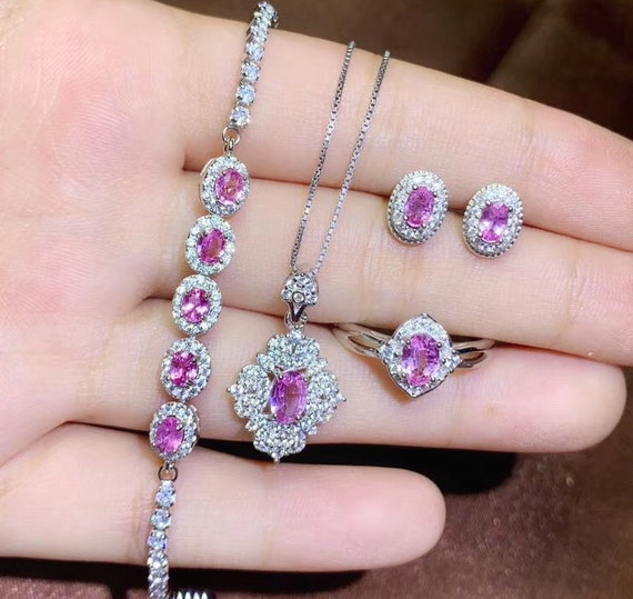 Pink sapphire necklace and earrings sale