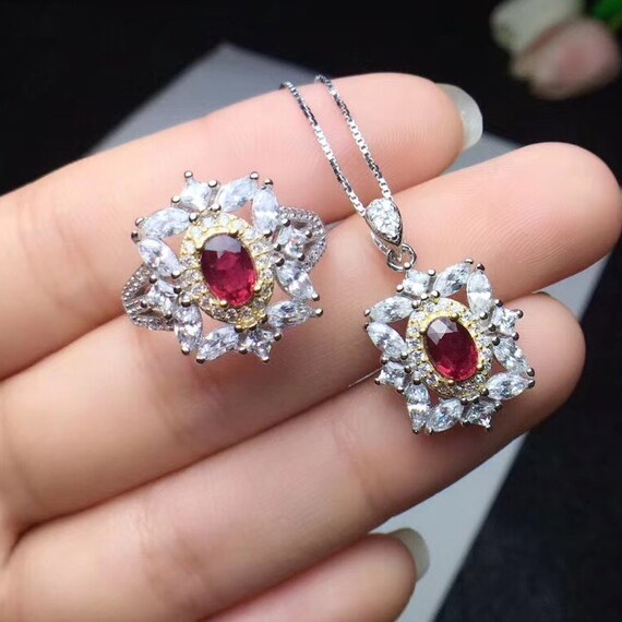 Natural ruby jewelry best sale set
