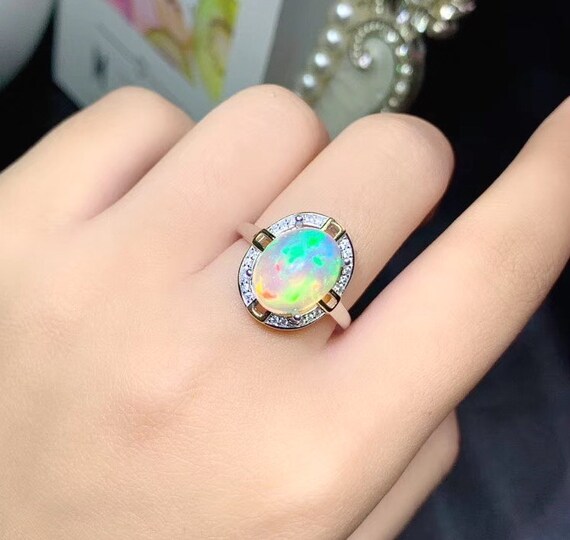 Natural Opal Ring Natural Opal Jewelry White Gold Plated S925