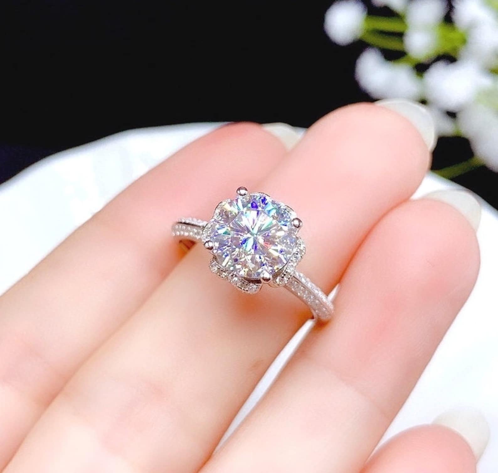 2 Carat Moissanite Ring / Moissanite Jewelry / White Gold Etsy