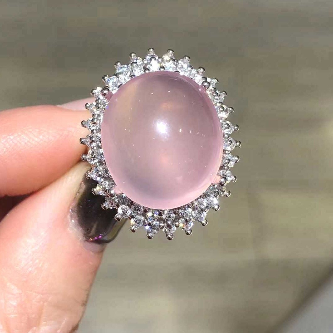 Natural Rose Quartz Ring / Rose Quartz Jewelry / White Gold Etsy