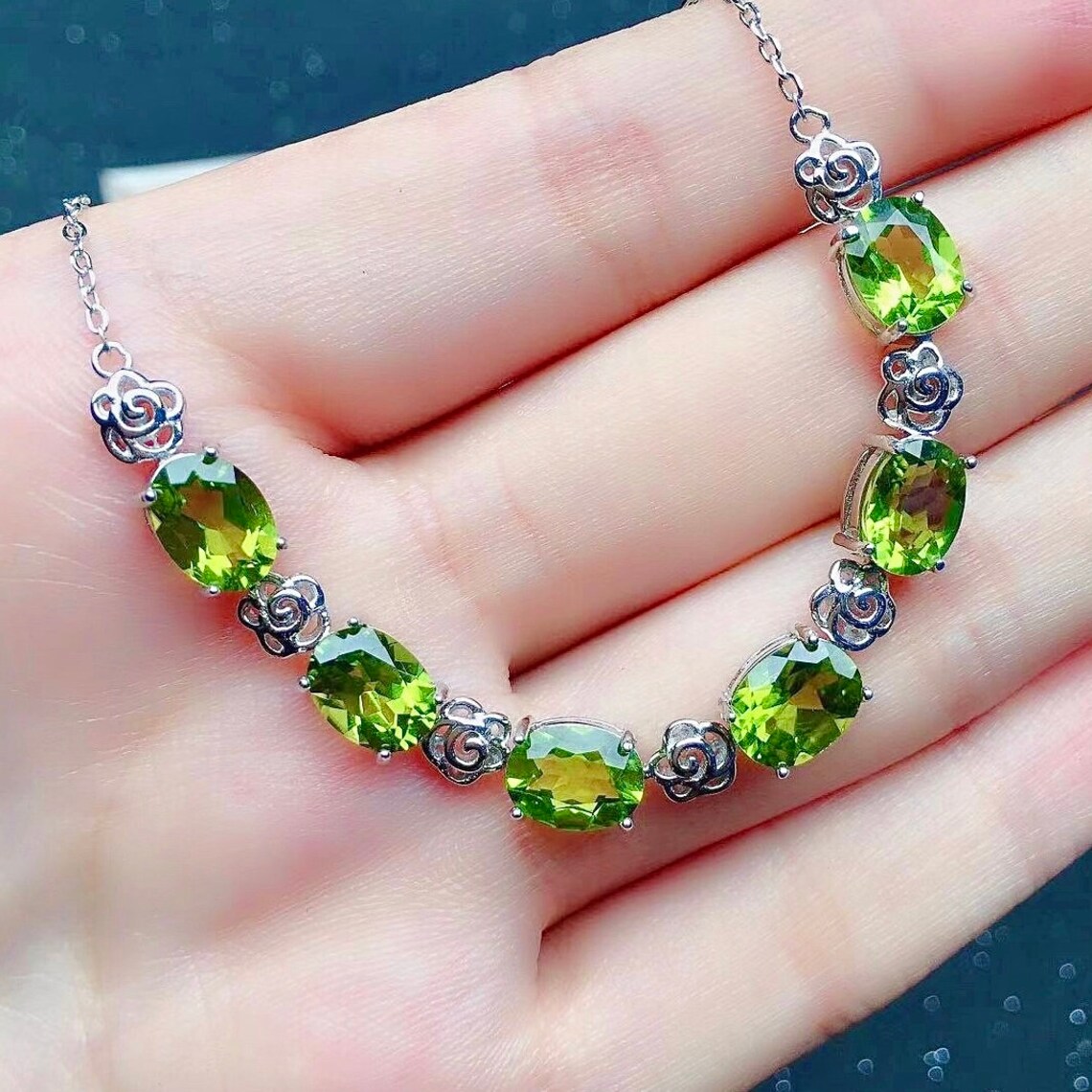 Natural Peridot Bracelet / Birthstone Bracelet / White Gold Etsy UK