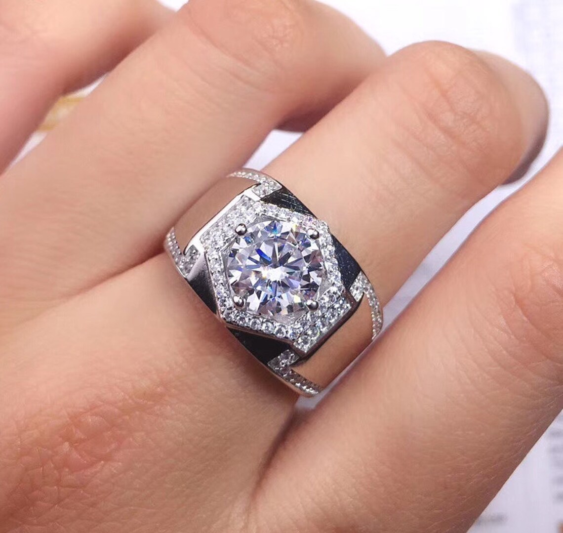2 Carat Moissanite Ring / Rings for Men / Moissanite Jewelry / White