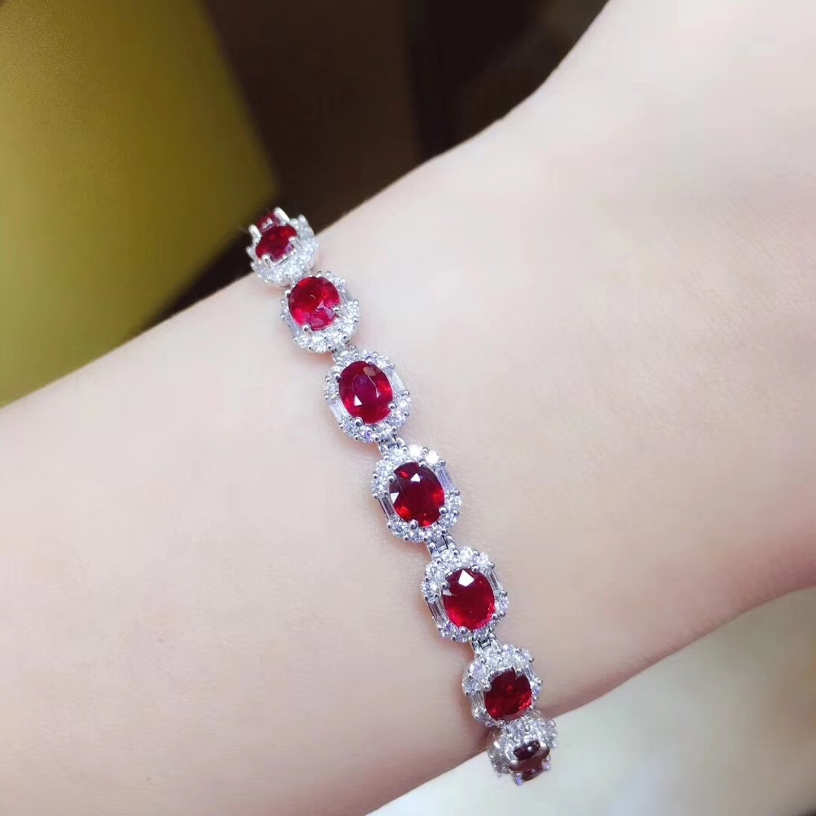Natural Ruby Bracelet / Red Ruby / Natural Ruby Jewelry / White Gold
