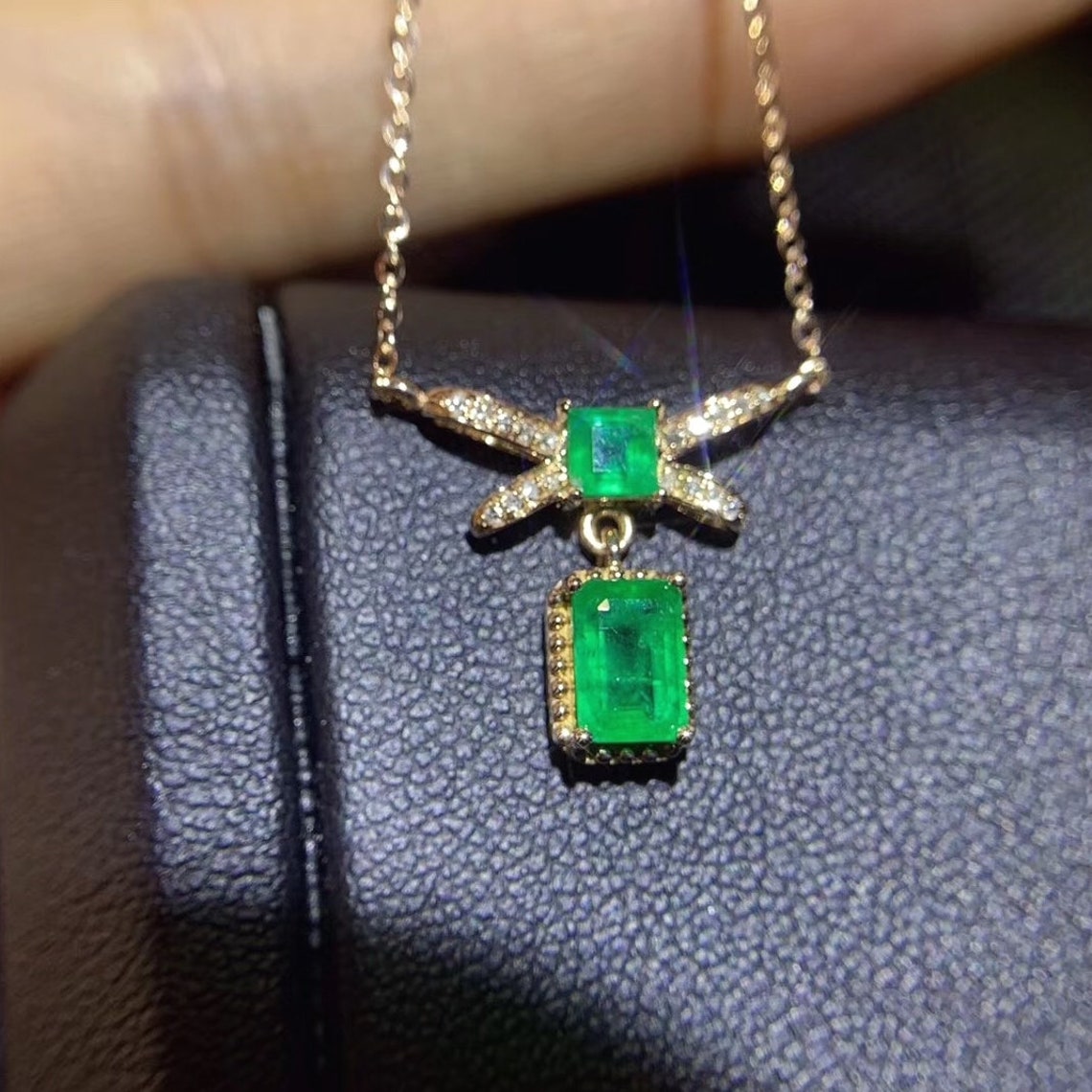 Natural Emerald Pendant / Birthstone Necklace / 18K Yellow Etsy