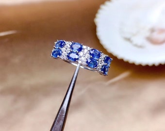 Natural Sapphire Ring / Sapphire Jewelry / White Gold Plated S925 Sterling Silver Sapphire Ring / Blue Sapphire Ring / Gifts For Her