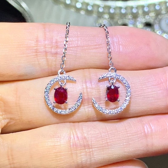 FS Heart-shaped Natural Ruby Earrings S925 Sterling Silver for Women Fine  Weddings 5mm Gemstone Jewelrry Accessories MeiBaPJ - AliExpress