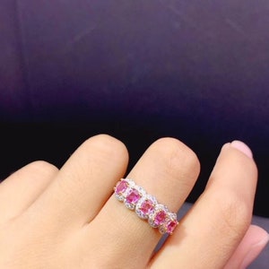 Natural Sapphire Ring / Pink Sapphire Jewelry / White Gold Plated S925 Sterling Silver Sapphire Ring / Engagement Ring / Wedding Ring