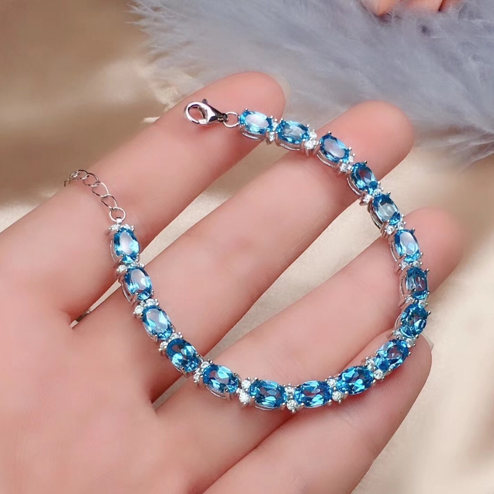 Natural Topaz Bracelet / Topaz Jewelry / White Gold Plated Etsy