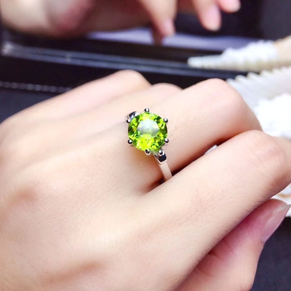 Natural peridot engagement ring, gold vines and leaves ring with accent  diamonds / Patricia | Eden Garden Jewelry™