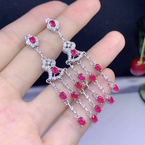 Natural Ruby Earrings Ruby Jewelry White Gold Plated S925