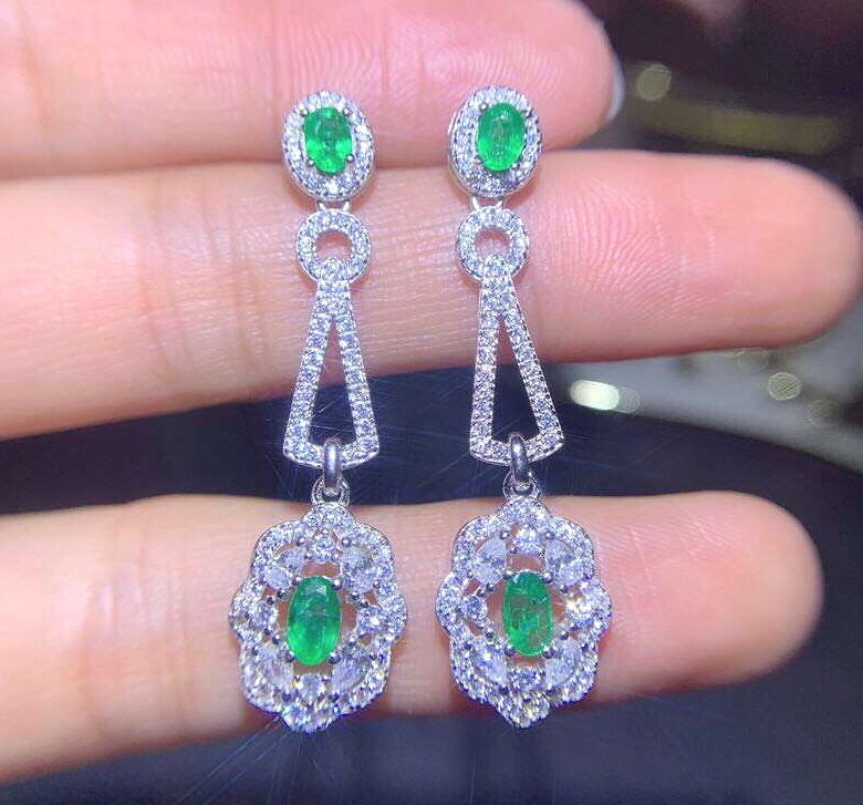 Natural Emerald Earrings / Emerald Jewelry / White Gold Plated - Etsy
