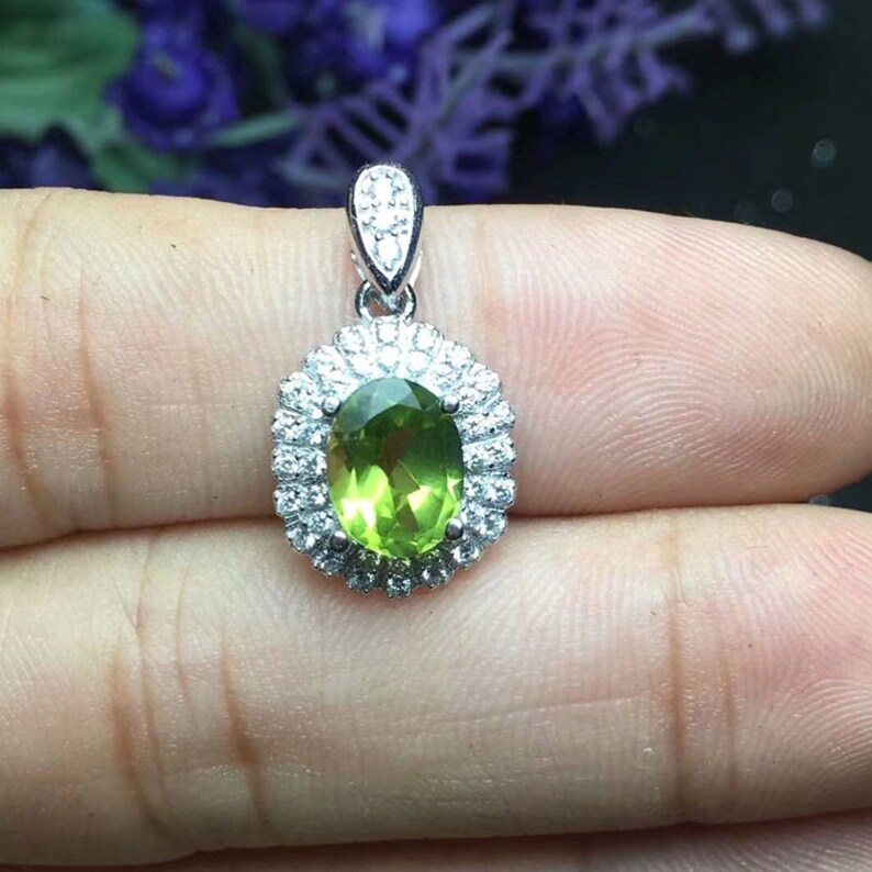 Natural Peridot Jewelry Set Natural Peridot Ring Pendant Earrings White Gold Plated S925 Sterling Silver Peridot Jewelry Set